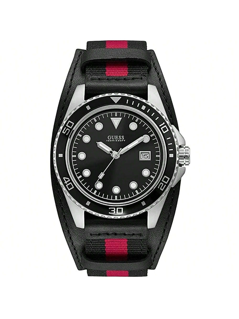 Guess Men's Classic W1051G1 Strap Black Dial Quartz Movement Buckle Clasp 44mm Round Watch
