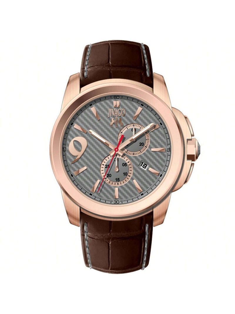 Jivago Men's Gliese JV1512 Strap Grey Dial Swiss Parts Quartz  Movement Buckle Clasp 43mm Round Watch