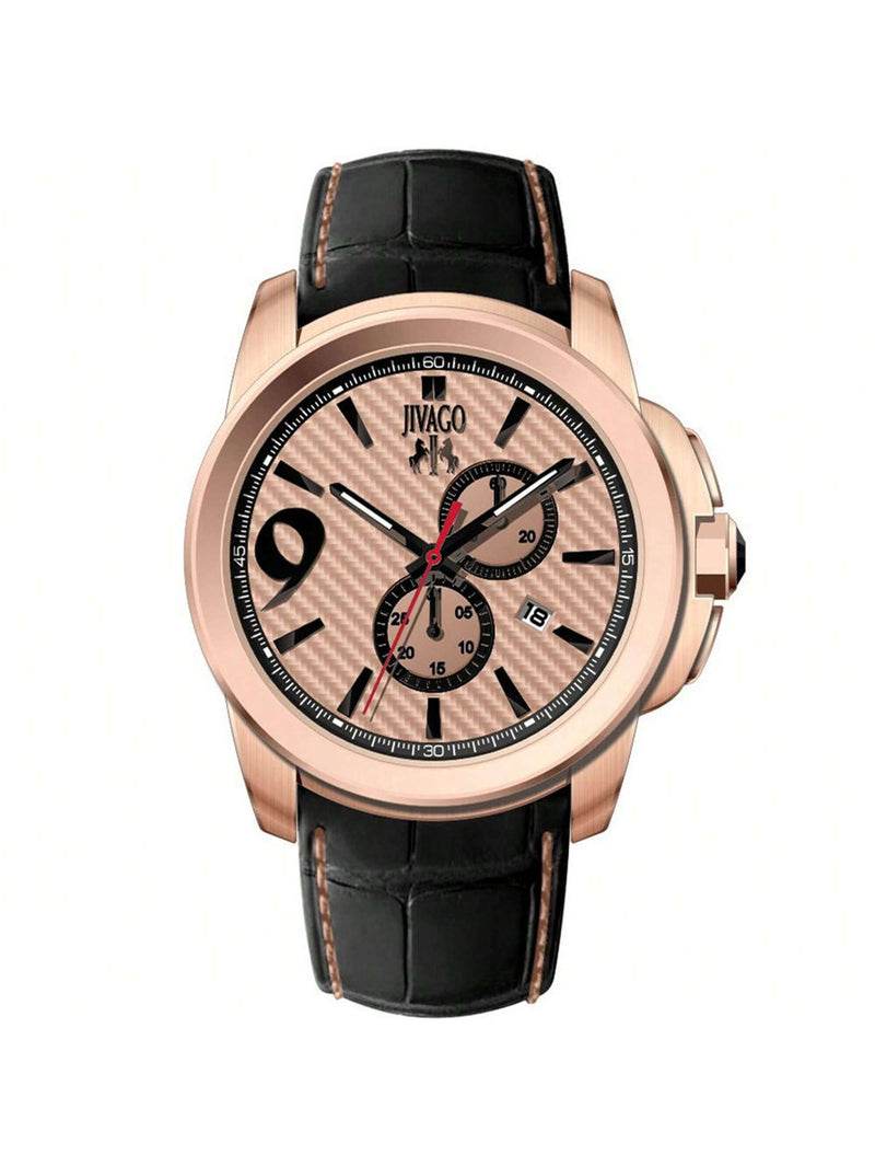 Jivago Men's Gliese JV1515 Strap Rose gold Dial Swiss Parts Quartz  Movement Buckle Clasp 43mm Round Watch