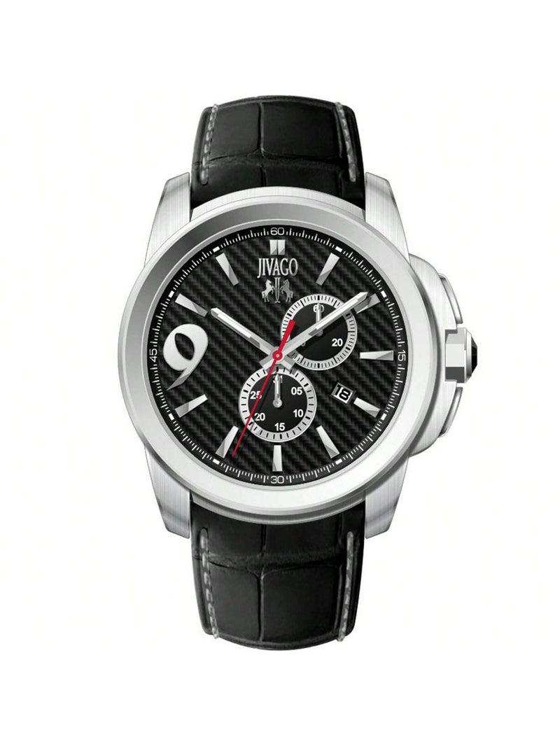 Jivago Men's Gliese JV1517 Strap Black Dial Swiss Parts Quartz  Movement Buckle Clasp 43mm Round Watch