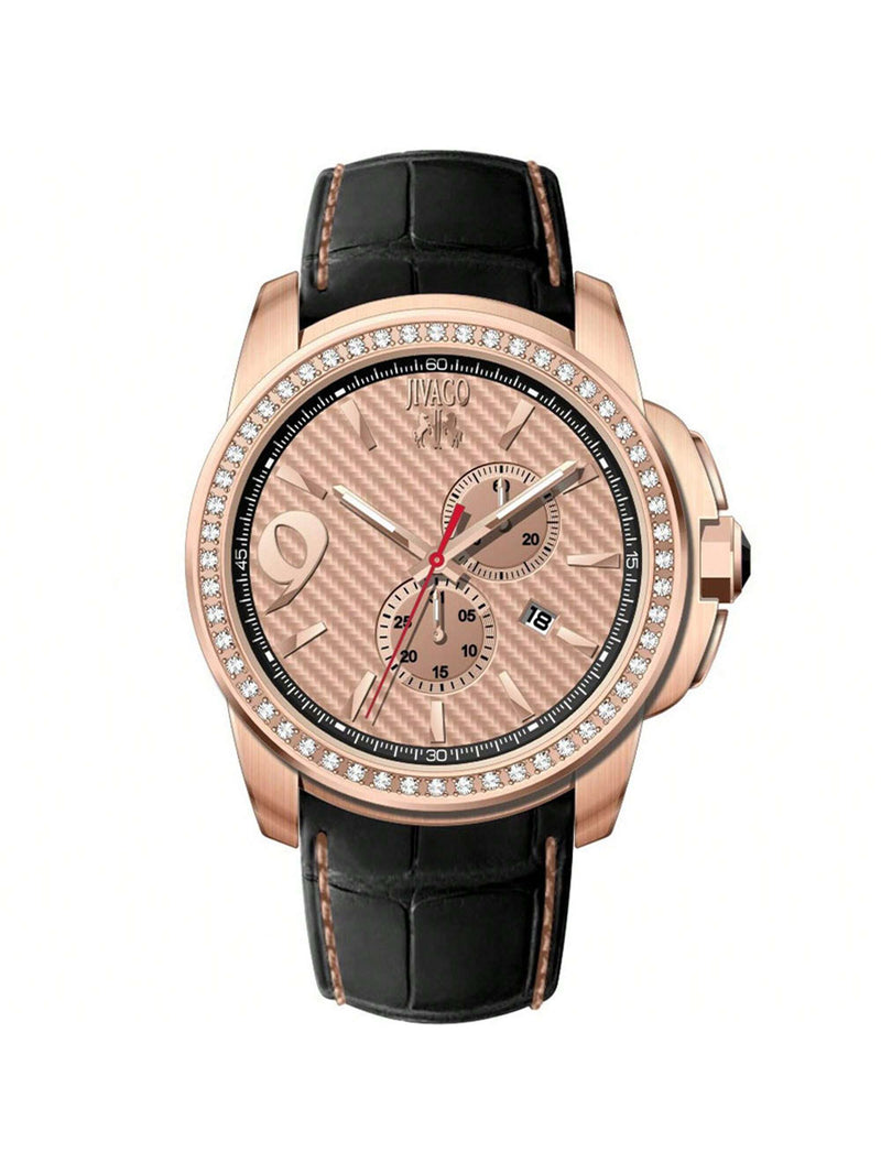 Jivago Men's Gliese JV1535 Strap Rose gold Dial Swiss Parts Quartz  Movement Buckle Clasp 43mm Round Watch