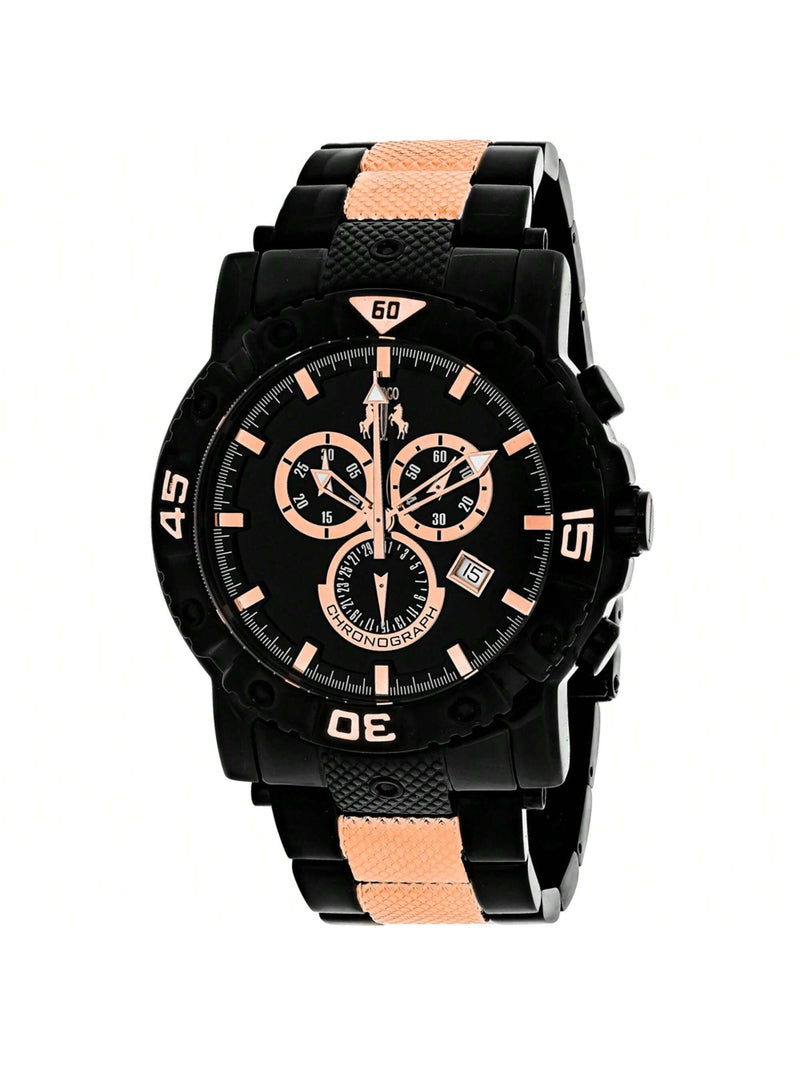 Jivago Men's Titan JV9127XL Bracelet Black Dial Swiss Parts Quartz Movement Fold over Clasp 47mm Round Watch