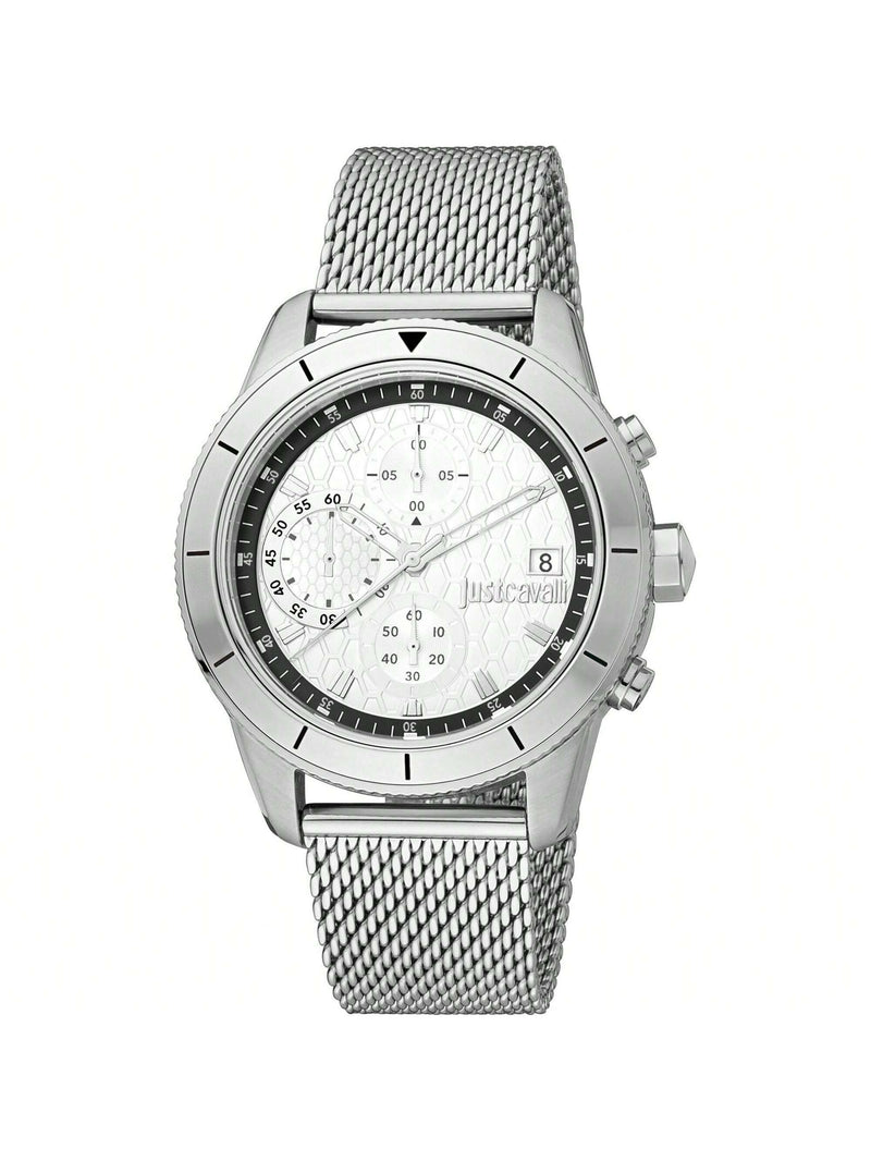 Just Cavalli Men's Maglia JC1G215M0045 Bracelet Silver Dial Quartz Movement Jewelry Clasp 42mm Round Watch