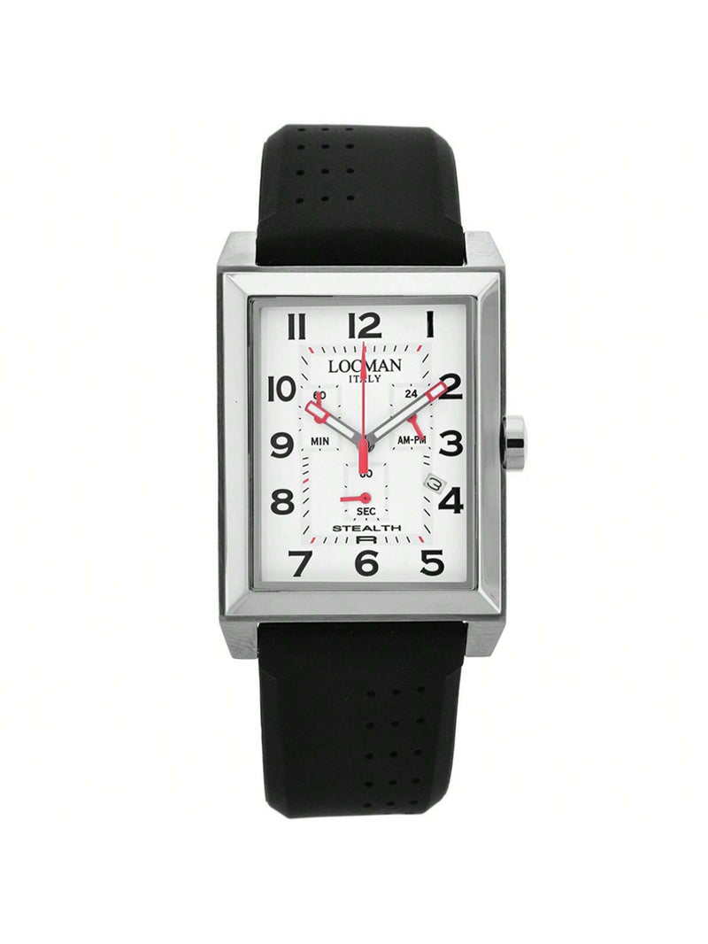 Locman Men's Classic 242WH2bk Strap White Dial Quartz Movement Buckle Clasp 50mm Rectangle Watch