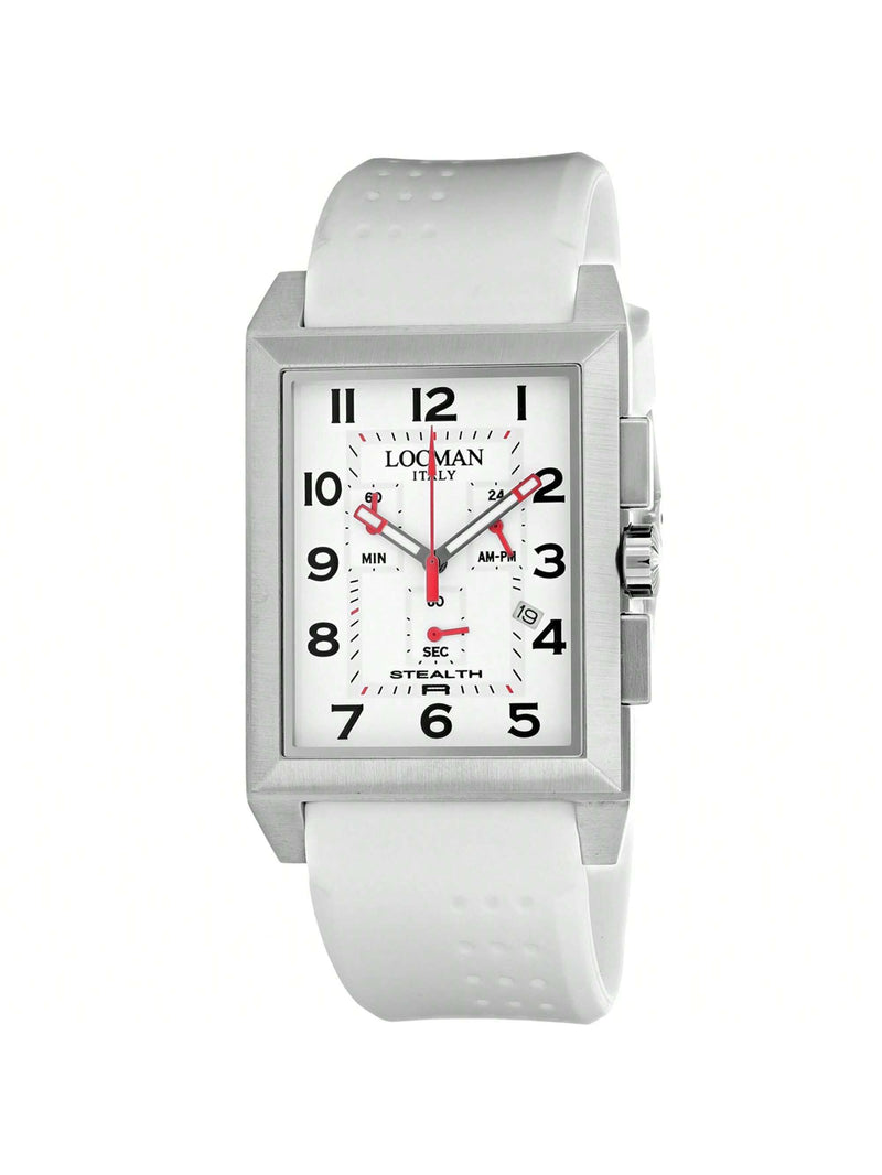 Locman Men's Classic 242WH2BK/WH Strap White Dial Quartz Movement Buckle Clasp 50mm Rectangle Watch