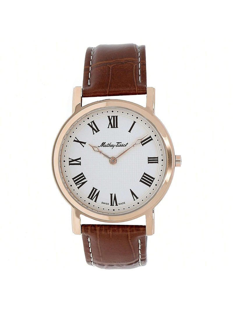 Mathey Tissot Men's City H611252BR Strap White Dial Quartz Movement Buckle Clasp 42mm Round Watch