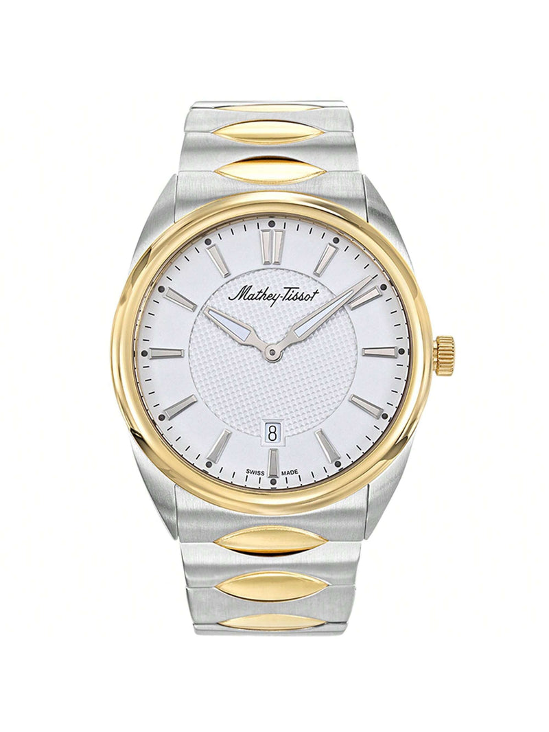 Mathey Tissot Men's Classic H791BI Bracelet White Dial Quartz Movement Deployment Clasp 42mm Round Watch