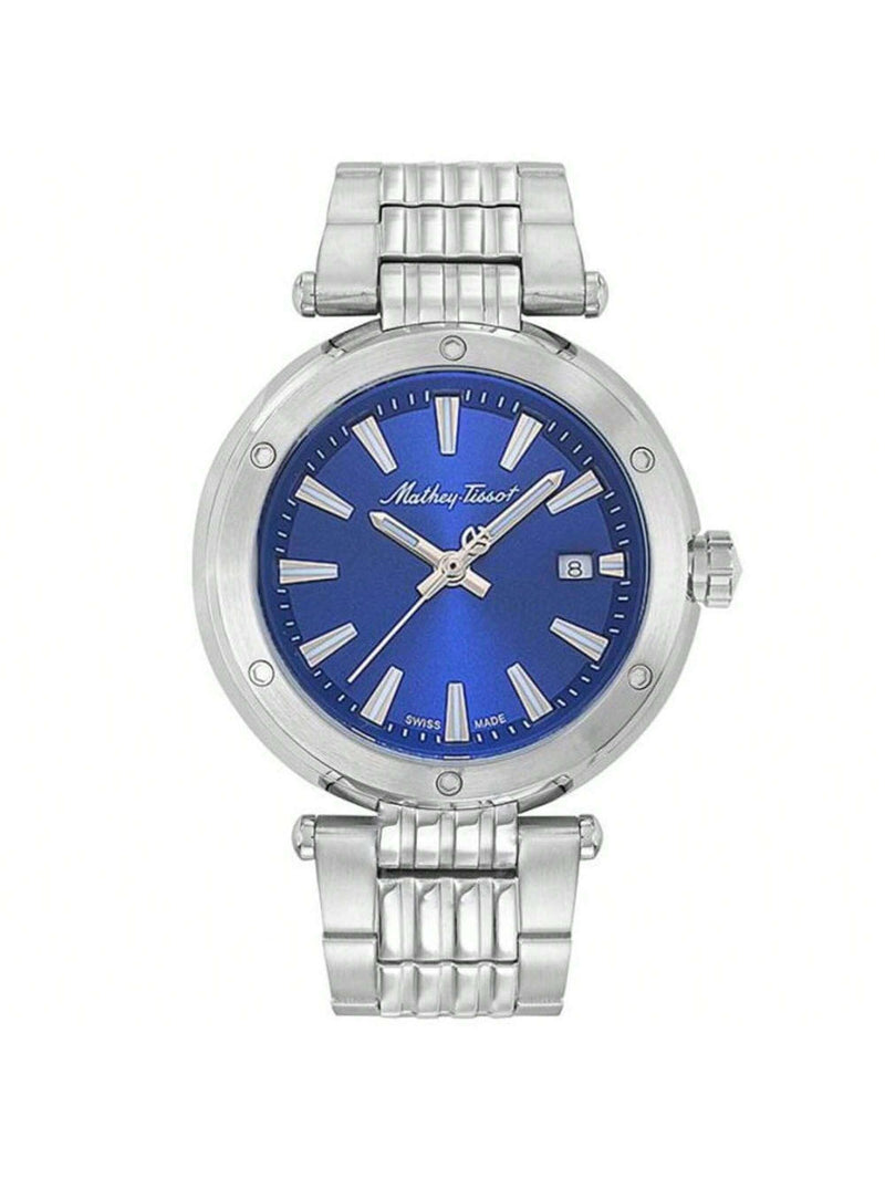 Mathey Tissot Men's Neptune H912ABU Bracelet Blue Dial Quartz Movement Foldover Clasp 42mm Round Watch