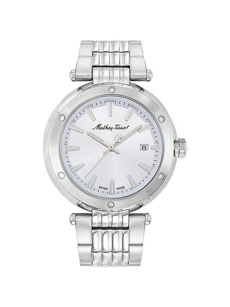 Mathey Tissot Men's Neptune H912AI Bracelet Silver Dial Quartz Movement Deployment Clasp 42mm Round Watch