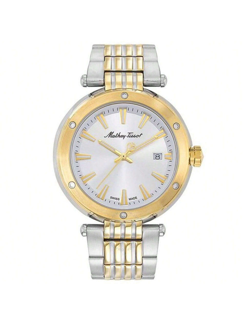 Mathey Tissot Men's Neptune H912BI Bracelet Silver Dial Quartz Movement Foldover Clasp 42mm Round Watch