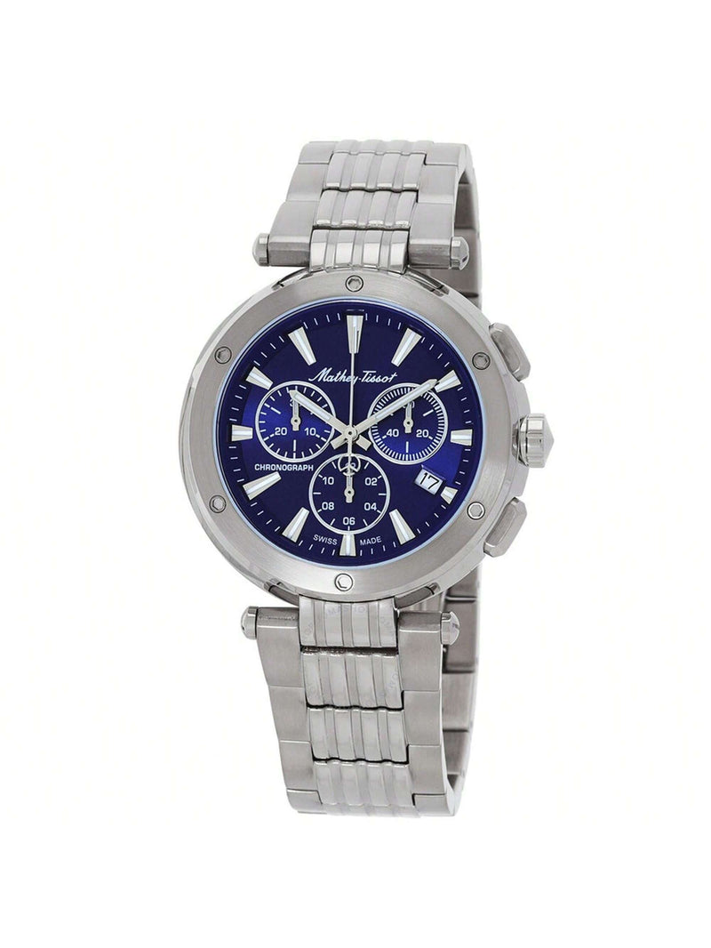 Mathey Tissot Men's Neptune Chrono H912CHABU Bracelet Blue Dial Quartz Movement Foldover Clasp 42mm Round Watch