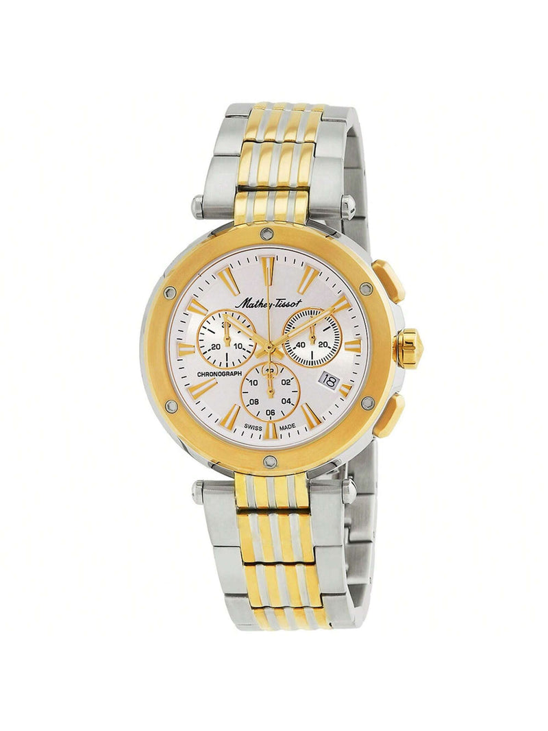 Mathey Tissot Men's Neptune Chrono H912CHBI Bracelet Silver Dial Quartz Movement Foldover Clasp 42mm Round Watch