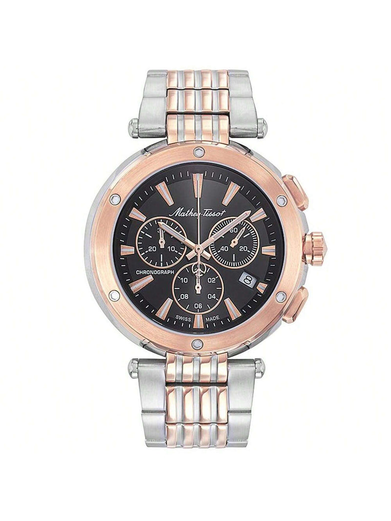 Mathey Tissot Men's Neptune Chrono H912CHRN Bracelet Black Dial Quartz Movement Deployment Clasp 42mm Round Watch
