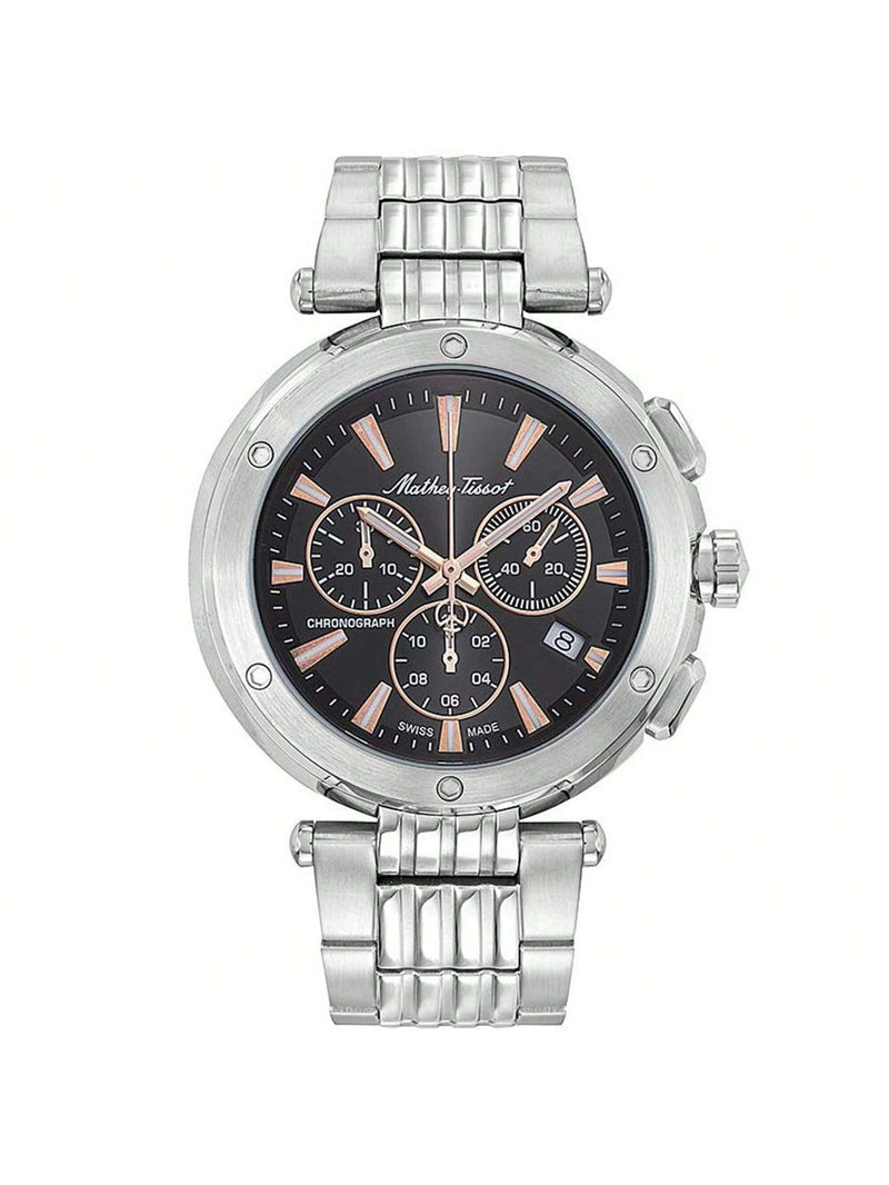 Mathey Tissot Men's Neptune Chrono H912CHRRN Bracelet Black Dial Quartz Movement Deployment Clasp 42mm Round Watch