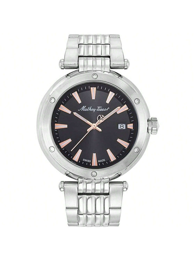 Mathey Tissot Men's Neptune H912RRN Bracelet Black Dial Quartz Movement Deployment Clasp 42mm Round Watch
