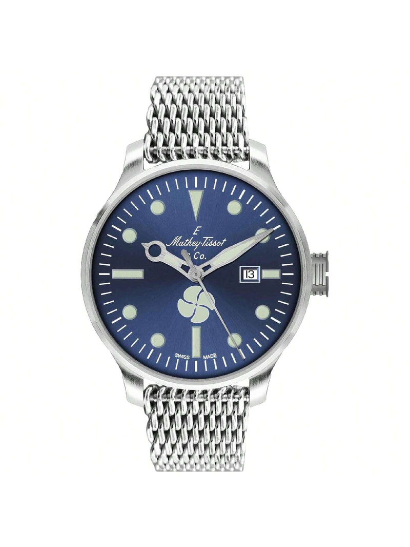 Mathey Tissot Men's Elica U121ABU Bracelet Blue Dial Automatic Movement Fold over Clasp 43mm Round Watch