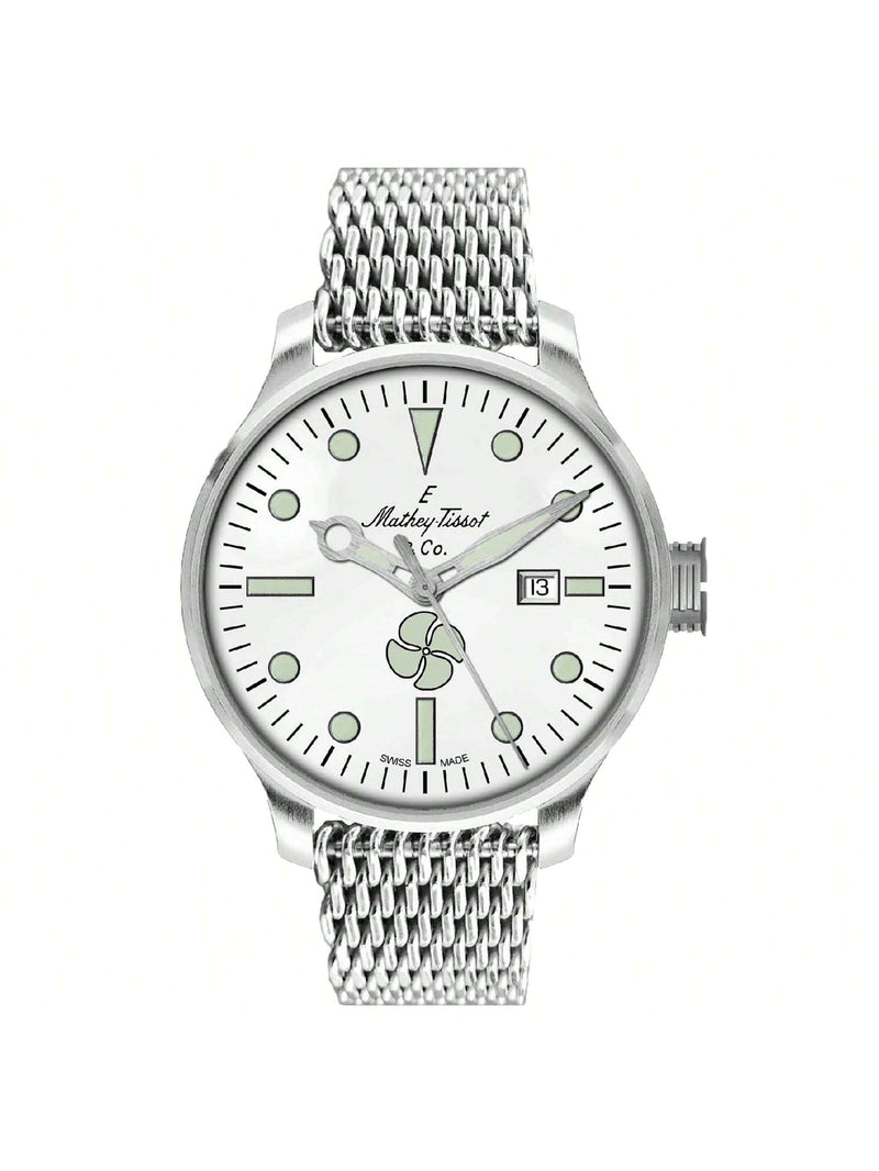 Mathey Tissot Men's Elica U121AI Bracelet White Dial Automatic Movement Fold over Clasp 43mm Round Watch
