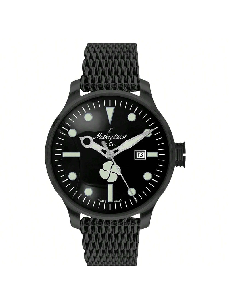 Mathey Tissot Men's Elica U121NN Bracelet Black Dial Automatic Movement Fold over Clasp 43mm Round Watch