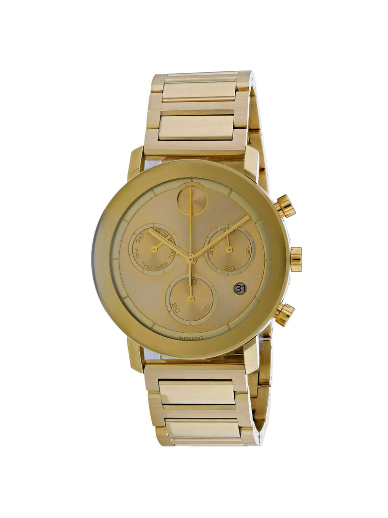 Movado Men's Bold 3600682 Bracelet Gold Dial Quartz Movement Deployment Clasp 42mm Round Watch
