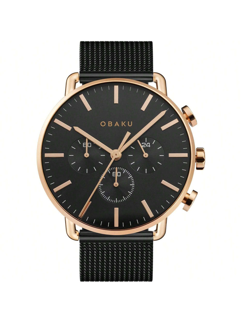 Obaku Men's Havn V232GCVBMB Bracelet Black Dial Quartz Movement Jewelry Clasp 42mm Round Watch