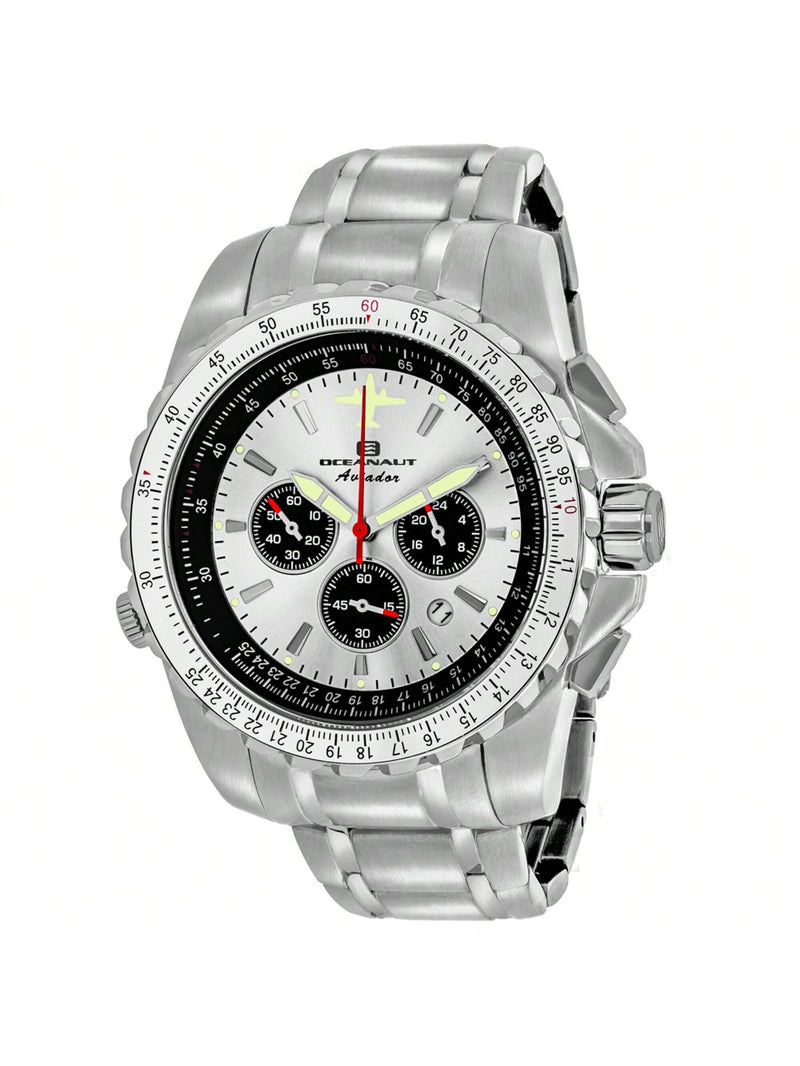 Oceanaut Men's Aviador Pilot OC0110 Bracelet Silver Dial Quartz Movement Fold over Clasp 45mm Round Watch