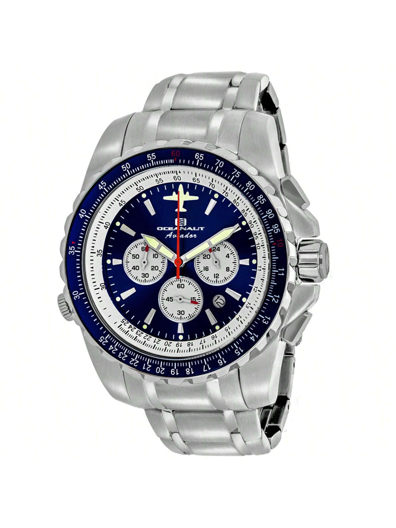 Oceanaut Men's Aviador Pilot OC0113 Bracelet Blue Dial Quartz Movement Fold over Clasp 45mm Round Watch