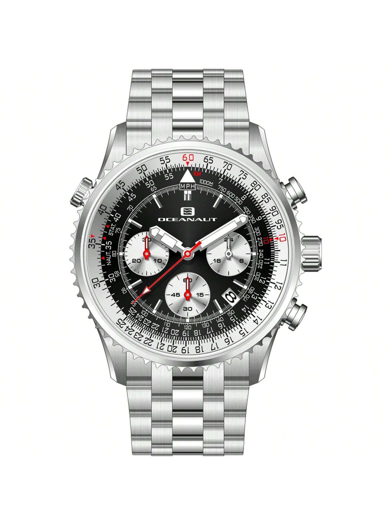 Oceanaut Men's Flight OC0120 Bracelet Black Dial Quartz Movement Deployment Clasp 46mm Round Watch