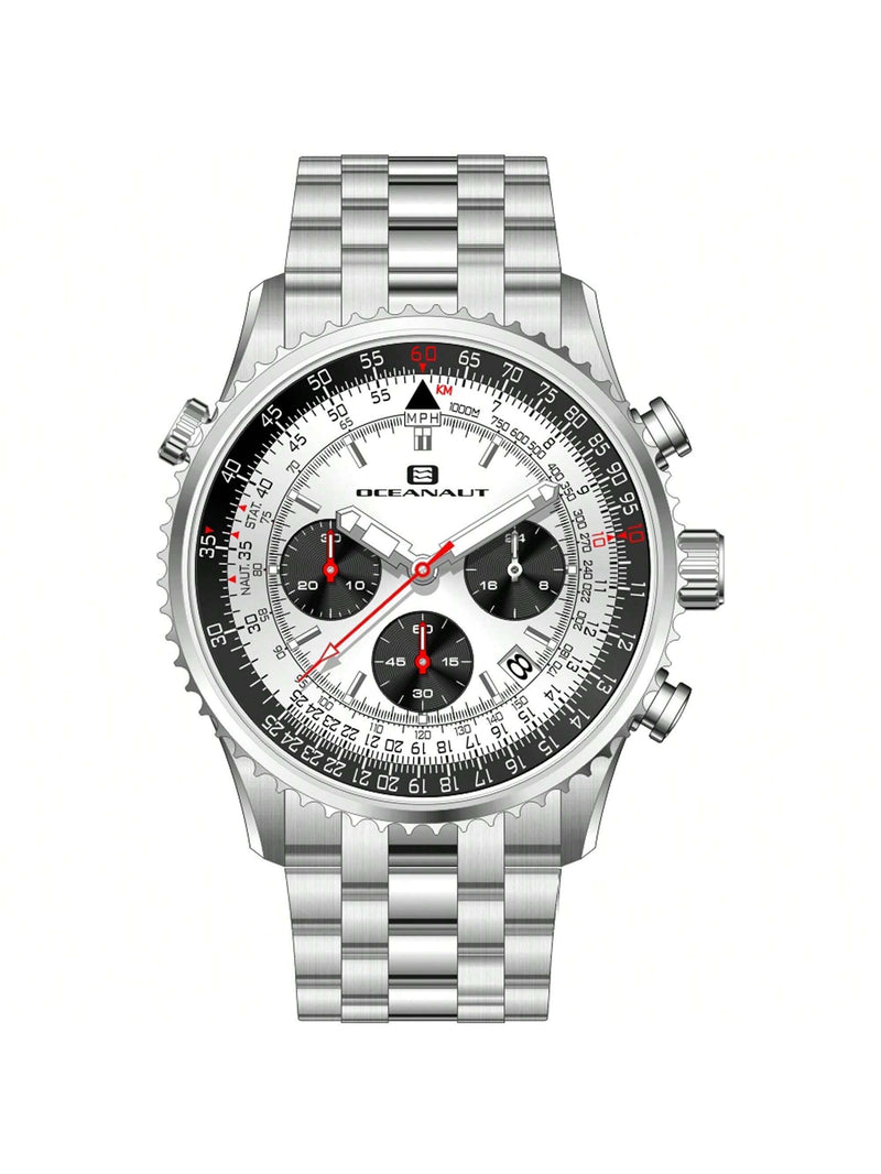Oceanaut Men's Flight OC0121 Bracelet Silver Dial Quartz Movement Deployment Clasp 46mm Round Watch