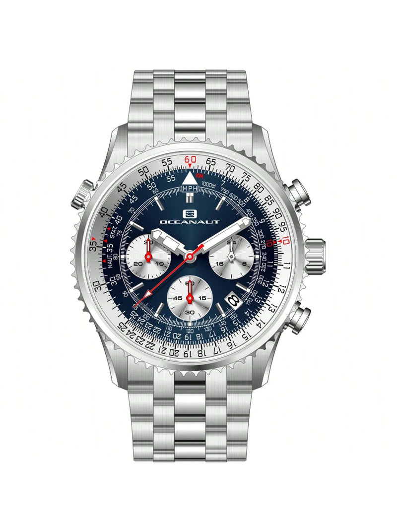 Oceanaut Men's Flight OC0122 Bracelet Blue Dial Quartz Movement Deployment Clasp 46mm Round Watch