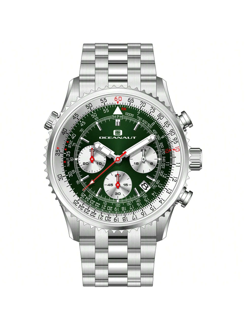 Oceanaut Men's Flight OC0123 Bracelet Green Dial Quartz Movement Deployment Clasp 46mm Round Watch
