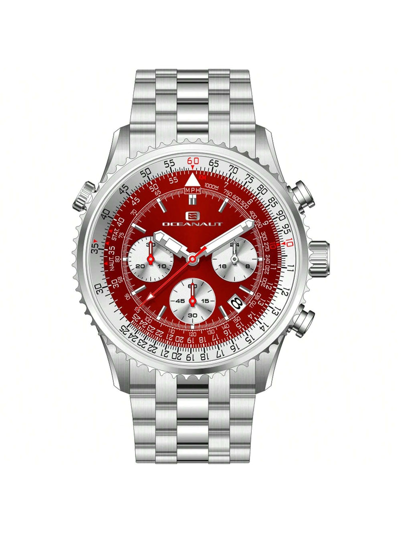 Oceanaut Men's Flight OC0124 Bracelet Red Dial Quartz Movement Deployment Clasp 46mm Round Watch