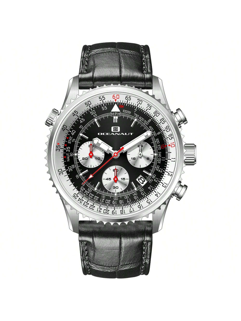 Oceanaut Men's Flight OC0125 Strap Black Dial Quartz Movement Buckle Clasp 46mm Round Watch