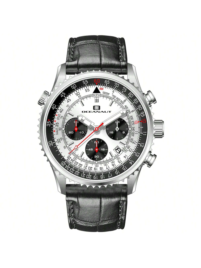 Oceanaut Men's Flight OC0126 Strap Silver Dial Quartz Movement Buckle Clasp 46mm Round Watch