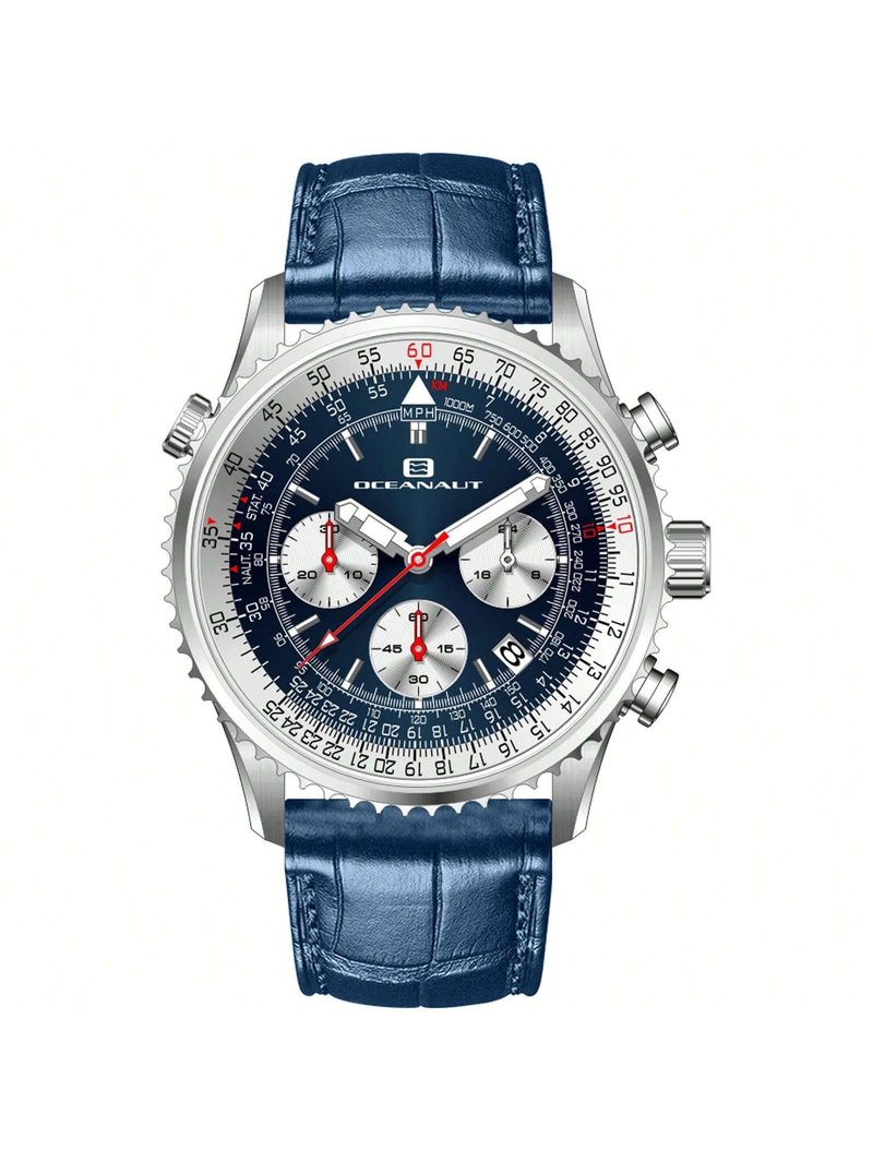 Oceanaut Men's Flight OC0127 Strap Blue Dial Quartz Movement Buckle Clasp 46mm Round Watch