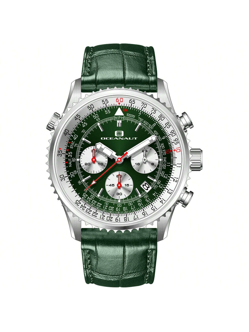 Oceanaut Men's Flight OC0128 Strap Green Dial Quartz Movement Buckle Clasp 46mm Round Watch