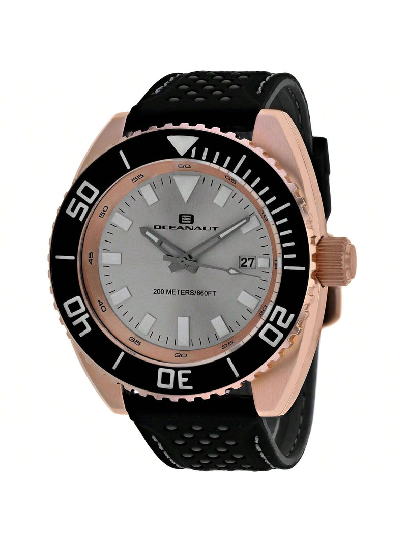 Oceanaut Men's Submersion OC0523 Strap Silver Dial Quartz Movement Buckle Clasp 45mm Round Watch