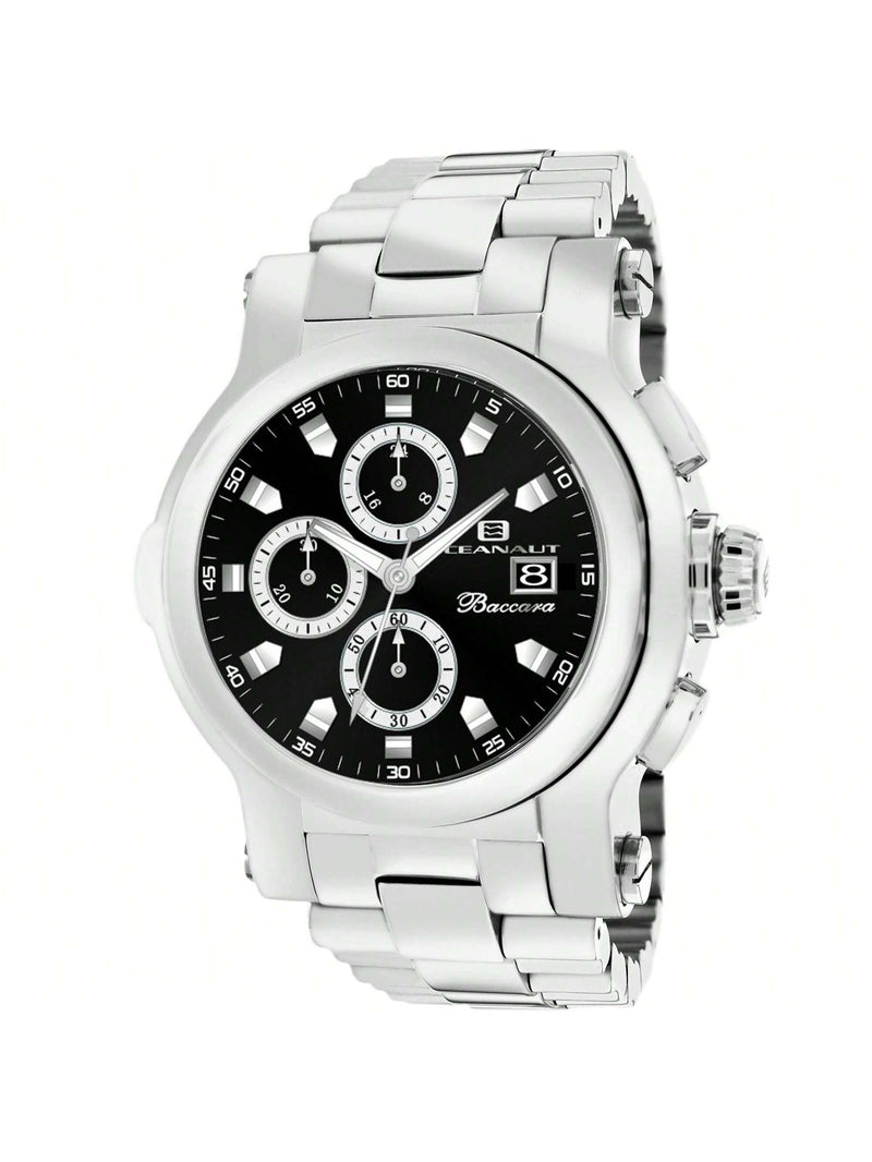 Oceanaut Men's Baccara XL OC0821 Bracelet Black Dial Quartz Movement Deployment Clasp 50mm Round Watch