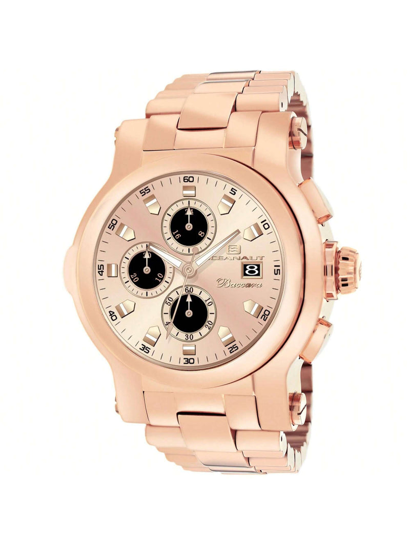Oceanaut Men's Baccara XL OC0825 Bracelet Rose Gold Dial Quartz Movement Deployment Clasp 50mm Round Watch