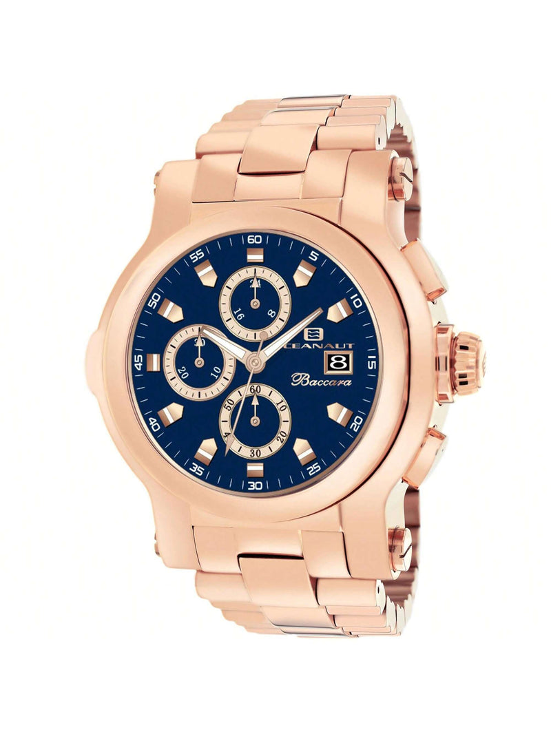 Oceanaut Men's Baccara XL OC0826 Bracelet Navy Blue Dial Quartz Movement Deployment Clasp 50mm Round Watch