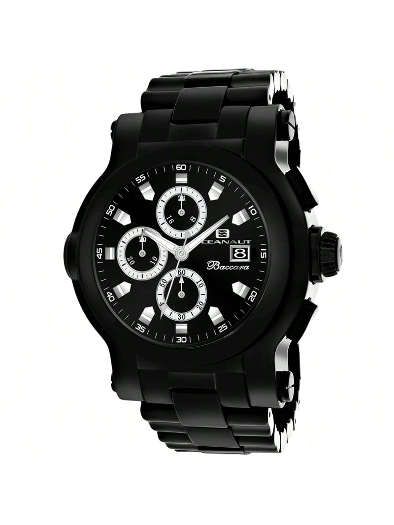 Oceanaut Men's Baccara XL OC0828 Bracelet Black Dial Quartz Movement Deployment Clasp 50mm Round Watch