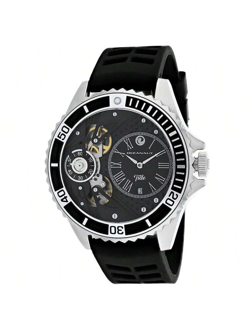 Oceanaut Men's Tide OC0991 Strap Black Dial Quartz Movement Buckle Clasp 48mm Round Watch