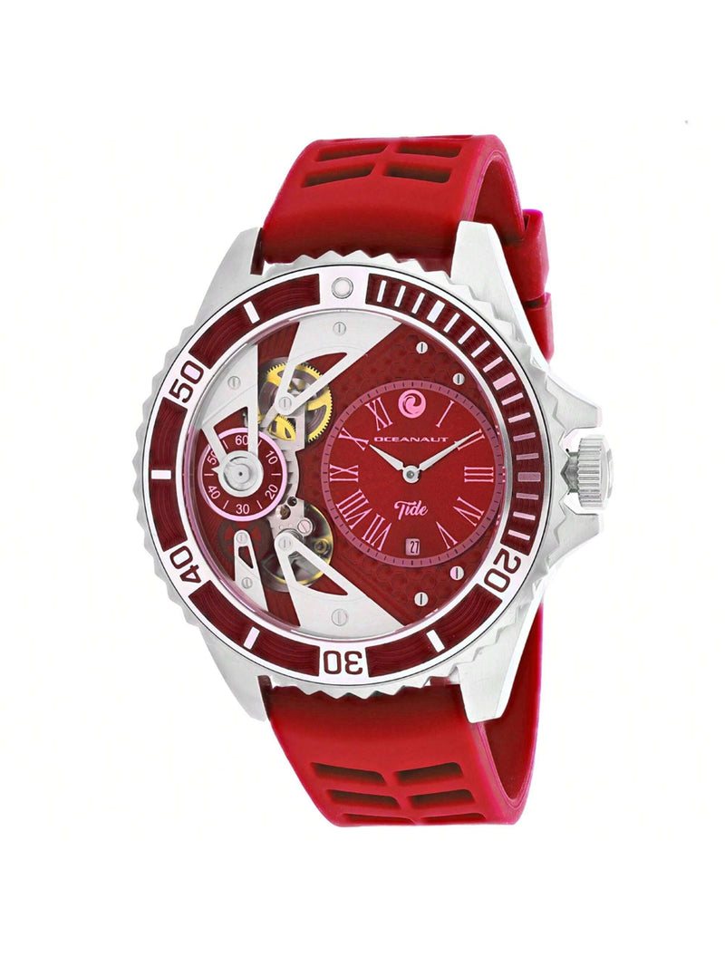 Oceanaut Men's Tide OC0993 Strap Red Dial Quartz Movement Buckle Clasp 48mm Round Watch