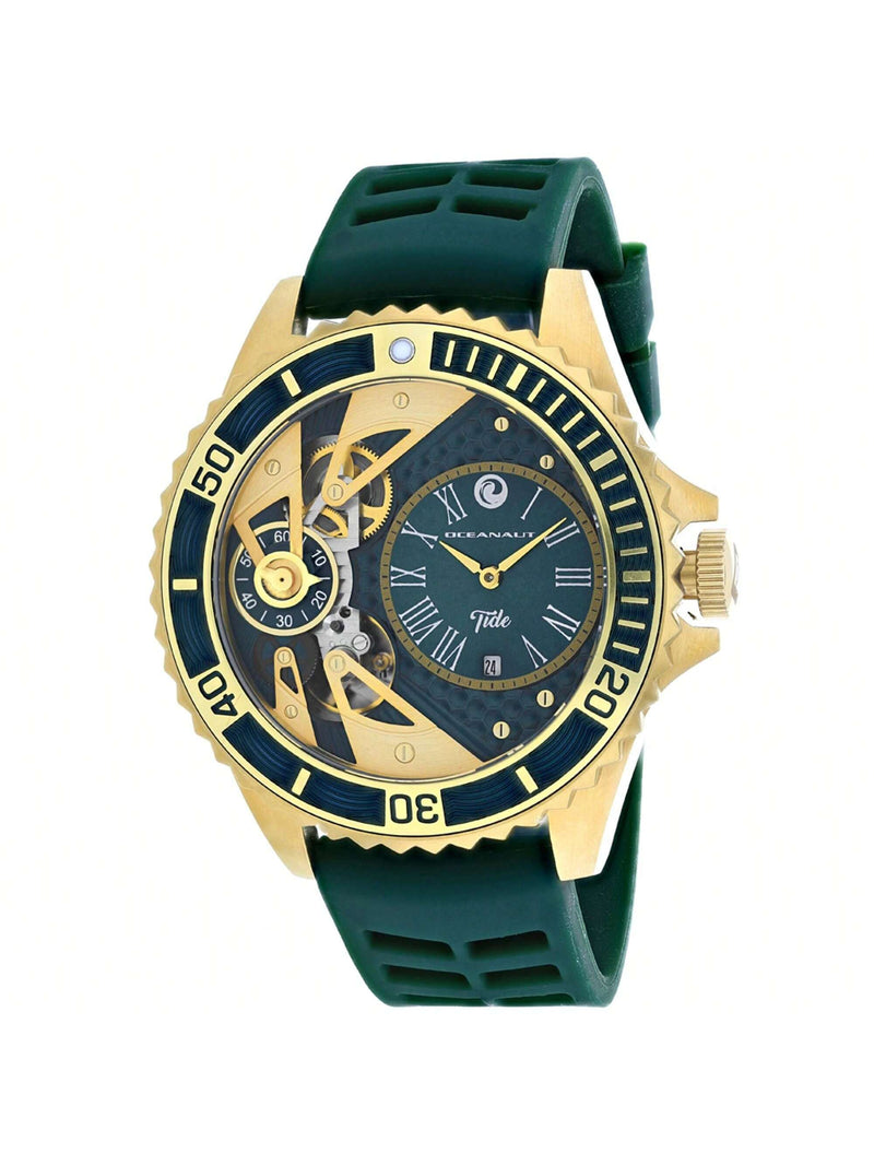 Oceanaut Men's Tide OC0995 Strap Green Dial Quartz Movement Buckle Clasp 48mm Round Watch