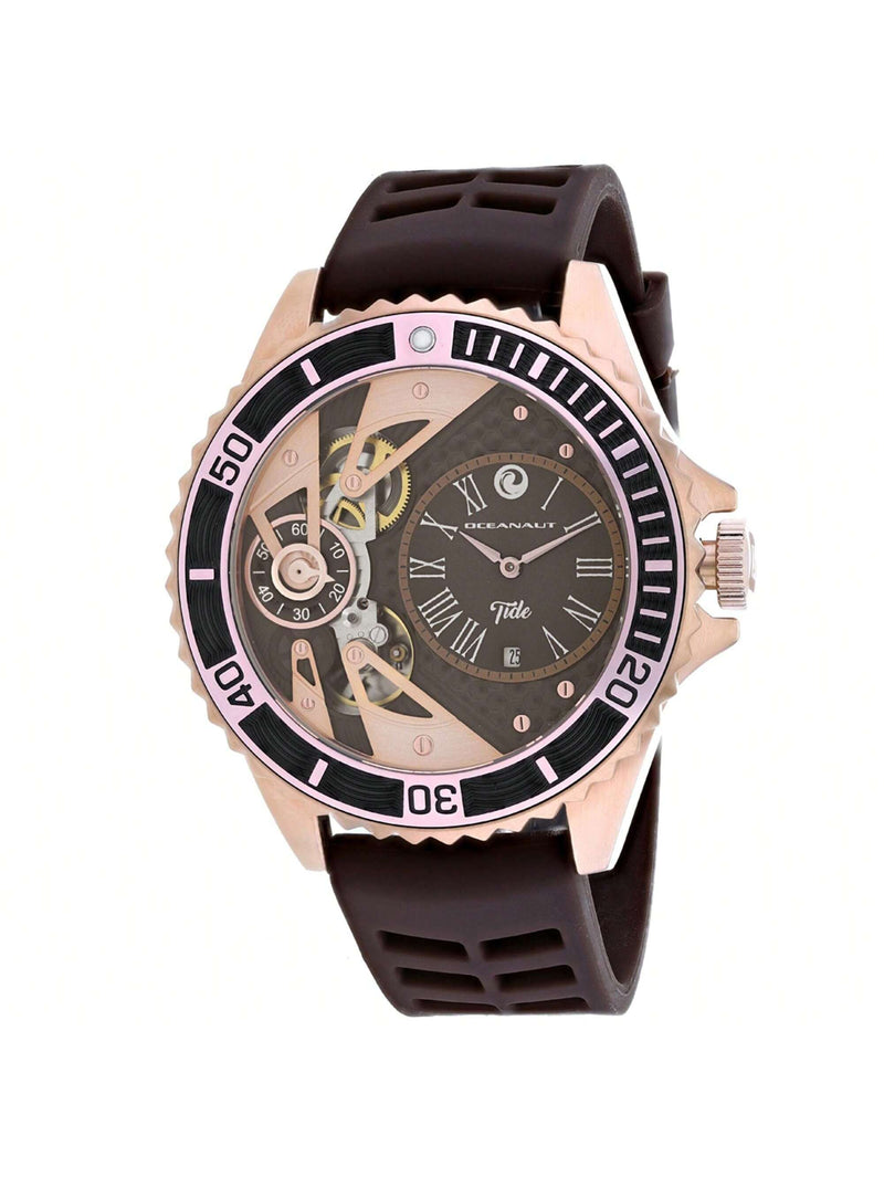 Oceanaut Men's Tide OC0996 Strap Brown Dial Quartz Movement Buckle Clasp 48mm Round Watch