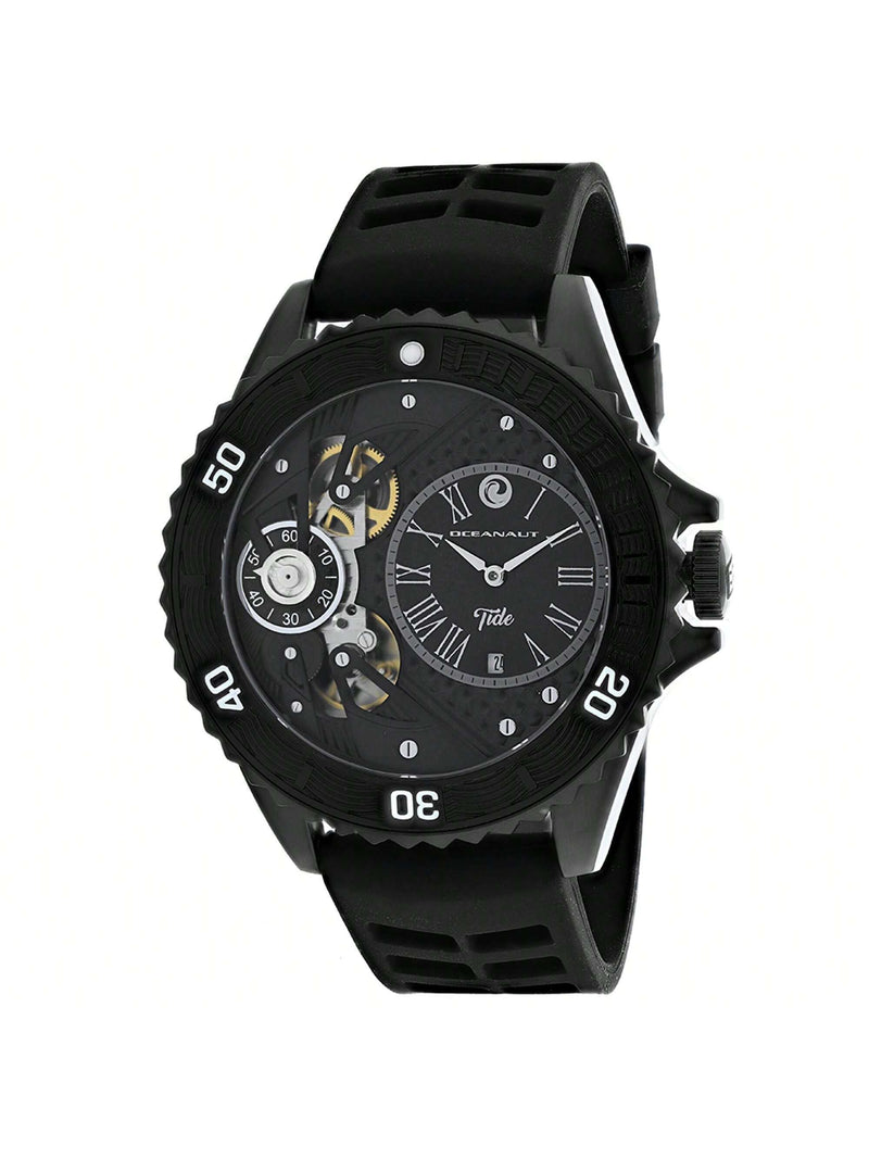 Oceanaut Men's Tide OC0997 Strap Black Dial Quartz Movement Buckle Clasp 48mm Round Watch