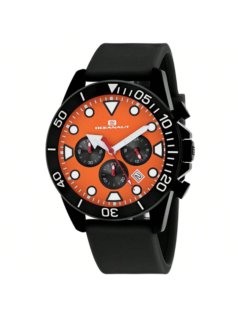 Oceanaut Men's Naval OC1312 Strap Orange Dial Quartz Movement Buckle Clasp 47mm Round Watch