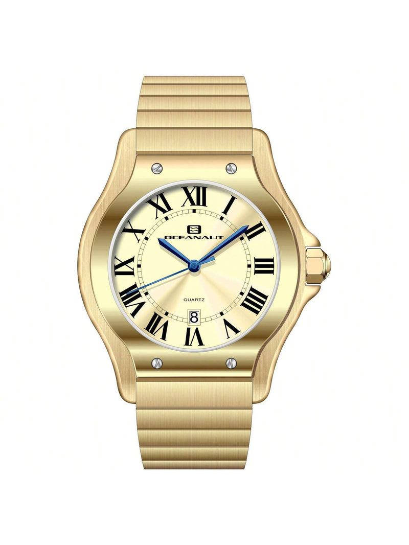 Oceanaut Men's Rayonner OC1393 Bracelet Gold Dial Quartz Movement Deployment Clasp 43mm Round Watch