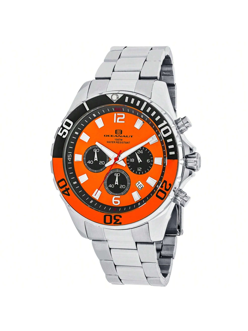 Oceanaut Men's Sevilla OC2522 Bracelet Orange Dial Quartz Movement Fold over Clasp 45mm Round Watch