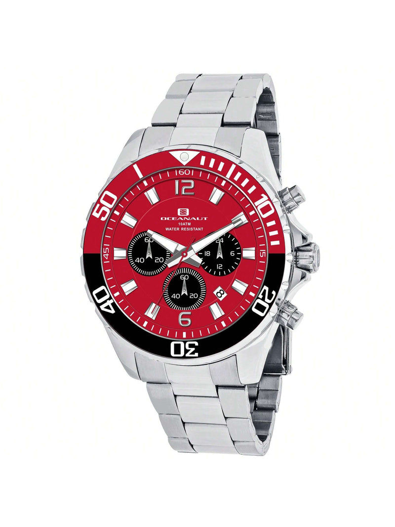 Oceanaut Men's Sevilla OC2526 Bracelet Red Dial Quartz Movement Fold over Clasp 45mm Round Watch