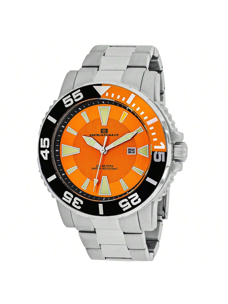 Oceanaut Men's Marletta OC2910 Bracelet Orange Dial Quartz Movement Fold over Clasp 48mm Round Watch
